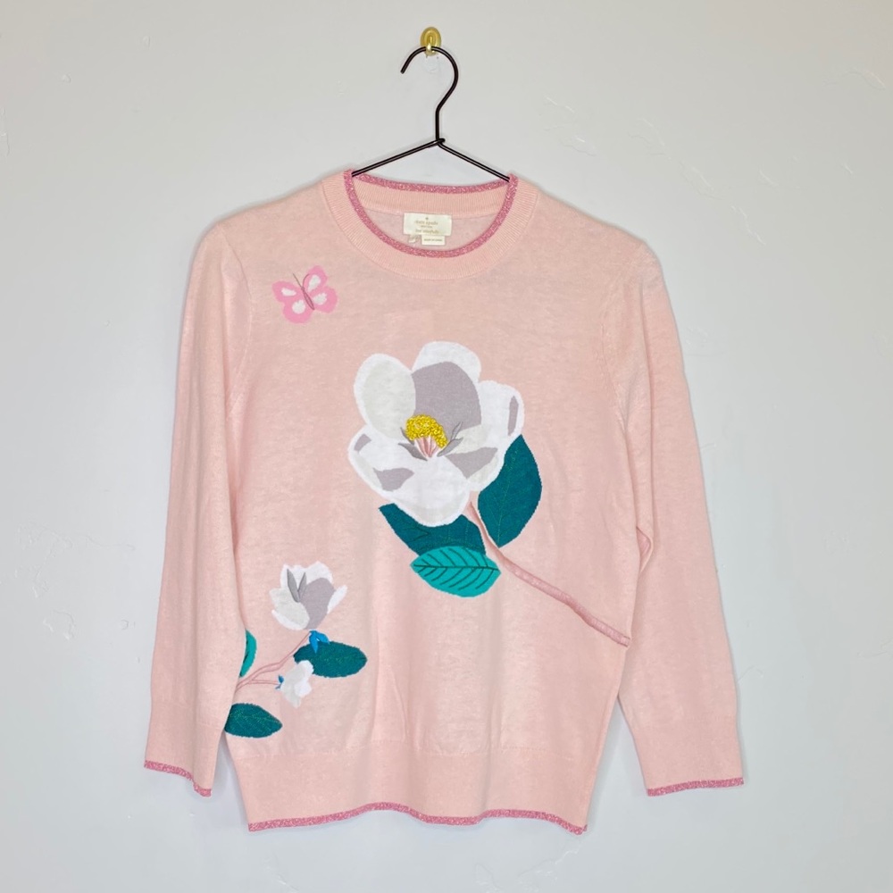 KATE SPADE Cashmere Blend Pink Flower Sweater - Picture 2 of 8